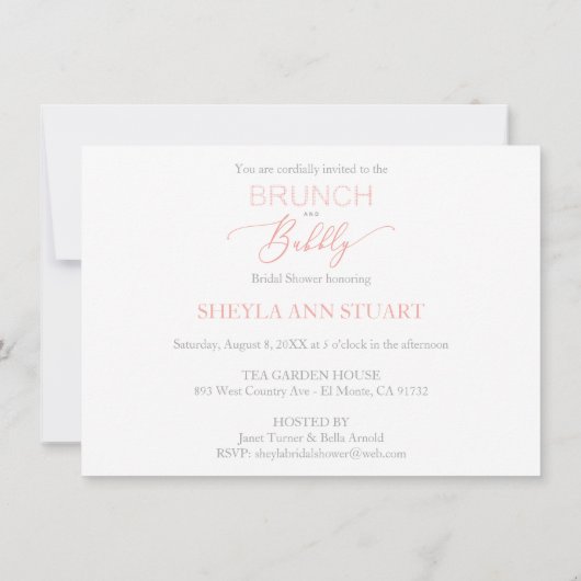 Coral Brunch Bubbly Bridal Shower Typography (裏面)