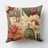 Coral Cream Red Floral Green Cactus Desert Garden  クッション (裏面)