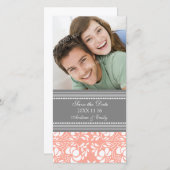 Coral Damask日付の写真結婚カードを保存 セーブザデート (正面/裏面)