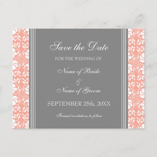 Coral Damask Save the Date 結婚's Postcard 案内ポストカード (正面)