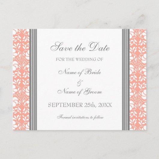 Coral Damask Save the Date 結婚's Postcard 案内ポストカード (正面)