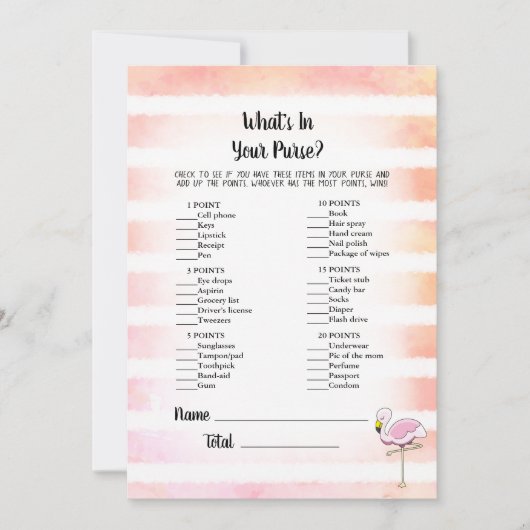 Coral Flamingoストライプのあなたの財布のゲームの中に何がある 招待状 (正面)