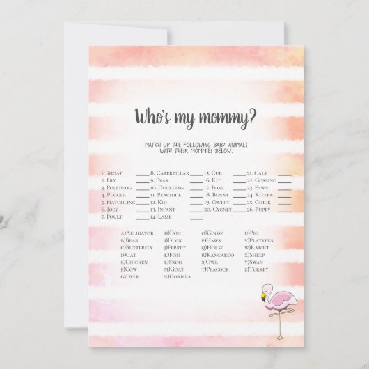 Coral Flamingoストライプのが私のママのシャワーゲーム 招待状 (正面)
