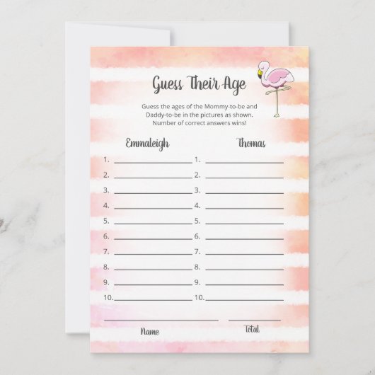 Coral Flamingoストライプのは年齢シャワーゲームを推測 招待状 (正面)