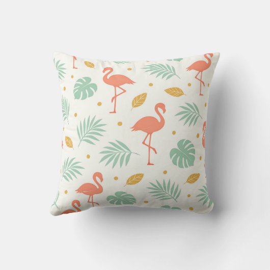 Coral Flamingo Tropical Leaf Pattern クッション (裏面)