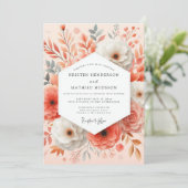 Coral Floral Bloom Romantic Wedding 招待状 (スタンド正面)