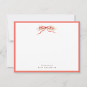Coral Floral Bow Nursery Note Card – Personalized ノートカード (正面)