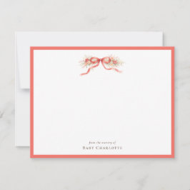Coral Floral Bow Nursery Note Card – Personalized ノートカード