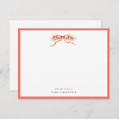 Coral Floral Bow Nursery Note Card – Personalized ノートカード (正面/裏面)