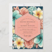 Coral Floral Romance Wedding 招待状 (正面)