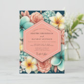 Coral Floral Romance Wedding 招待状 (スタンド正面)