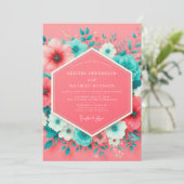 Coral Floral Whimsy Wedding 招待状 (スタンド正面)