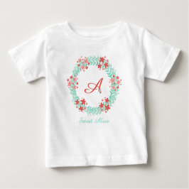 Coral floral wreath design ベビーTシャツ