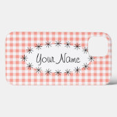 Coral Gingham Check oval star 'Name' iPad case Case-Mate iPhoneケース (裏面 (横))