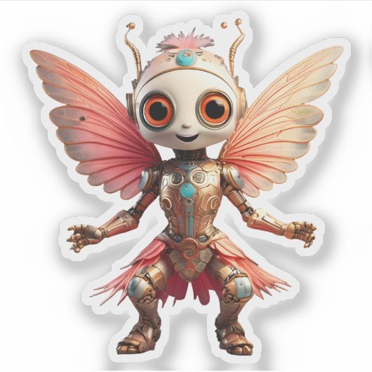 Coral Gold Cute Dancing Robot Pixie シール (正面)