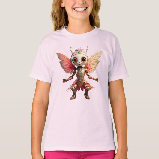 Coral Gold Cute Dancing Robot Pixie Tシャツ (正面)