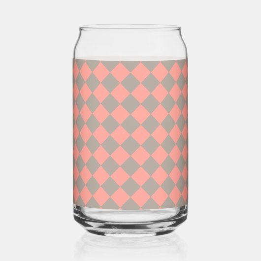 Coral Gray Checker Diamond Pattern ガラス缶 (正面)