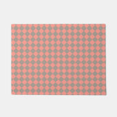 Coral Gray Checker Diamond Pattern ドアマット (正面)