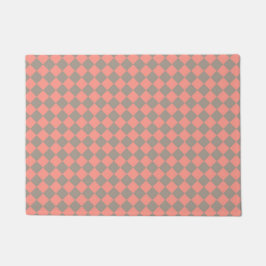 Coral Gray Checker Diamond Pattern ドアマット