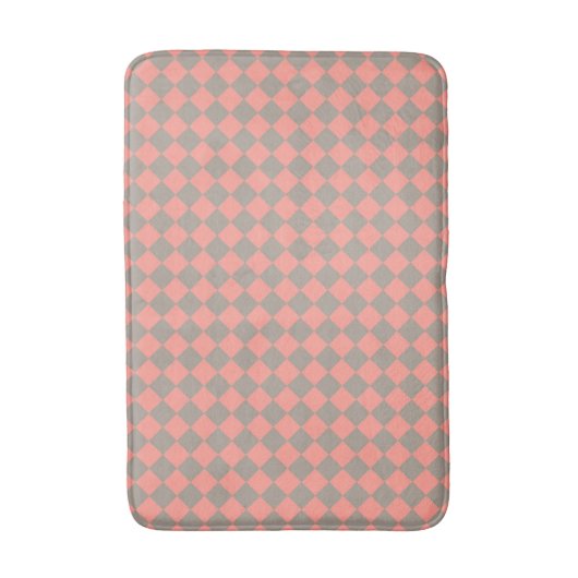 Coral Gray Checker Diamond Pattern バスマット (正面縦)