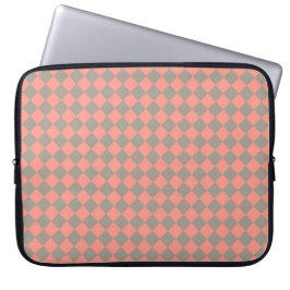 Coral Gray Checker Diamond Pattern ラップトップスリーブ