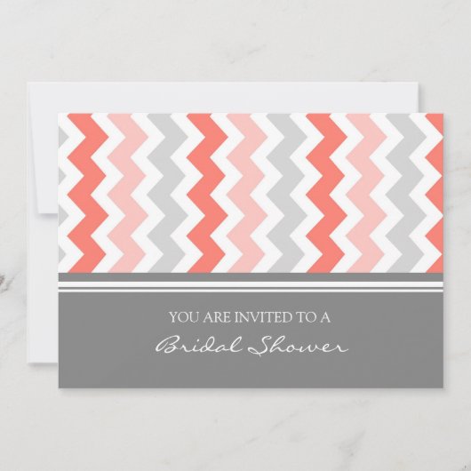 Coral Gray Chevron Bridal Shawer Invitation Cards 招待状 (正面)