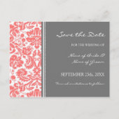 Coral Gray Damask日付のはがきを結婚保存 案内ポストカード (正面)