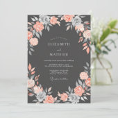 Coral Gray Floral Romance Wedding 招待状 (スタンド正面)