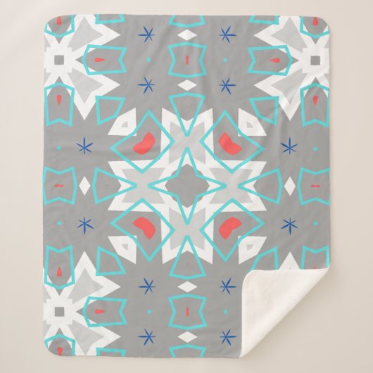 Coral Gray Mandala Pattern | Geometric Floral Boho シェルパブランケット (正面)