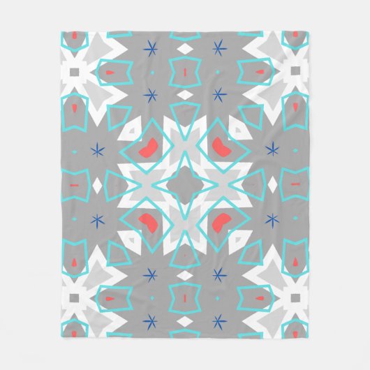 Coral Gray Mandala Pattern | Geometric Floral Boho フリースブランケット (正面)