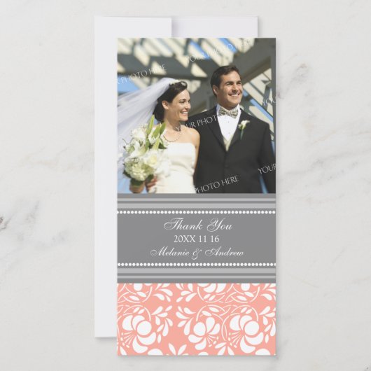 Coral Gray Thank You'結婚s Photo Card サンキューカード (正面)