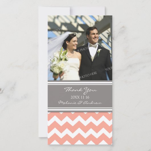 Coral Gray Thank You'結婚s Photo Card サンキューカード (正面)