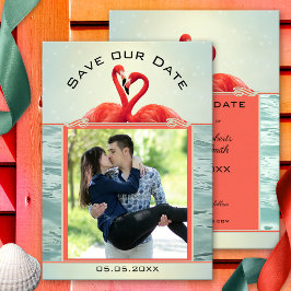 Coral Green Photo Flamingo Save the Date Card セーブザデート