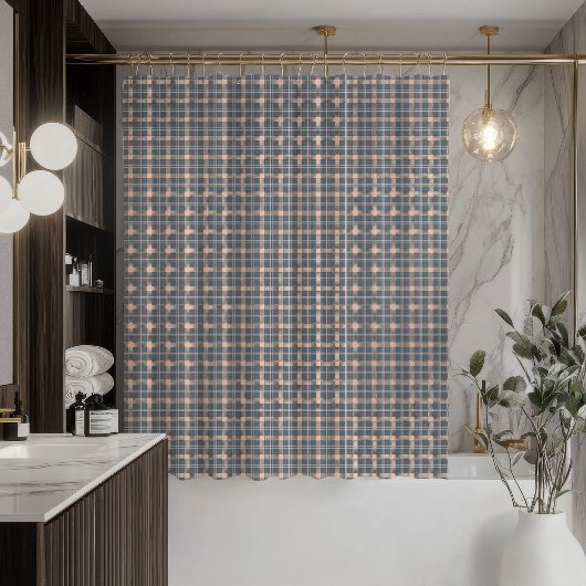 Coral Grey Plaid Curtain Modern Touch for Bath シャワーカーテン
