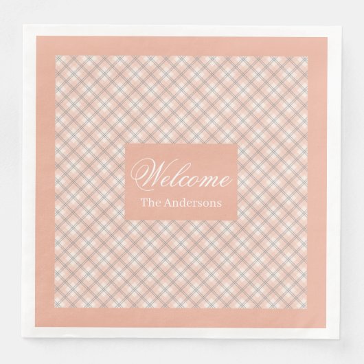 Coral Grey Table Napkins Custom Name Chic Design (正面)