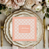 Coral Grey Table Napkins Custom Name Chic Design