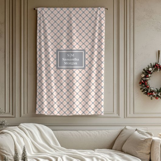 Coral Grey Tartan Blanket Modern Aesthetic Gift フリースブランケット