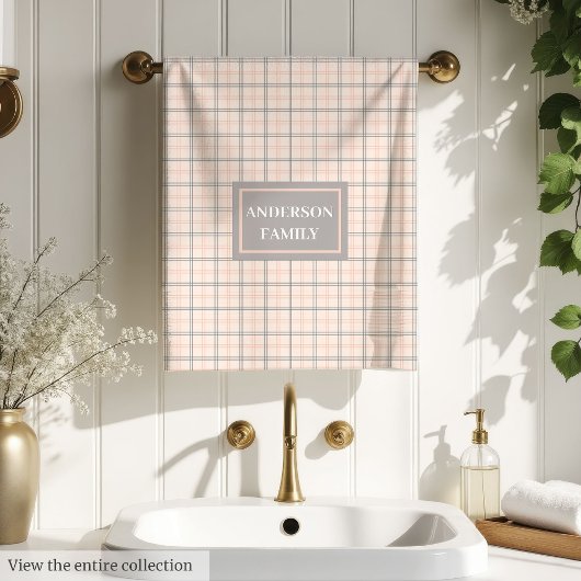 Coral Grey Tartan Towels Personalized Chic Set バスタオルセット