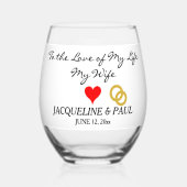 Coral Groom to Bride Red Heart Gold ステムなしワイングラス (正面)