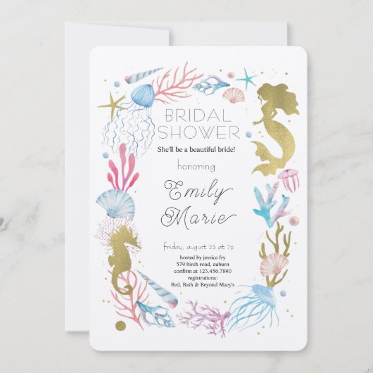 Coral Kisses & Ocean Wishes Bridal Shower 招待状 (正面)