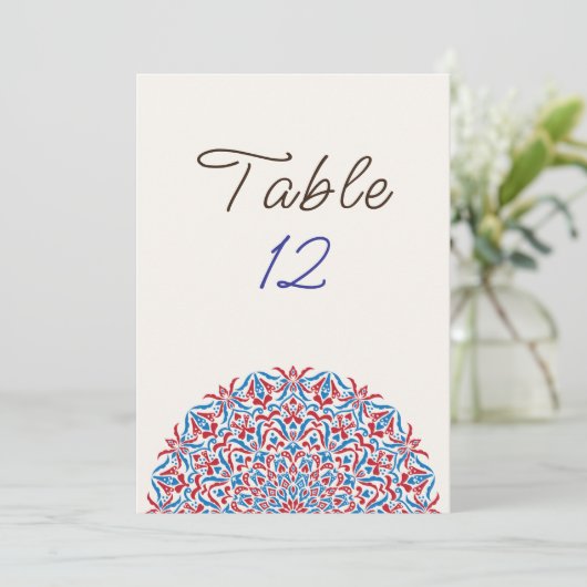 Coral Marble Stone Mandala Wedding Table Number 招待状 (スタンド正面)
