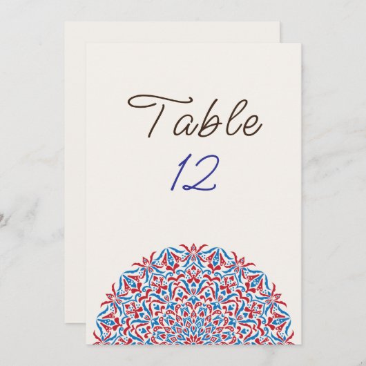 Coral Marble Stone Mandala Wedding Table Number 招待状 (正面/裏面)