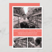 Coral Minimalistモダン Child Adoption 3写真 案内状 (正面/裏面)