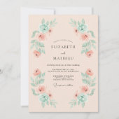 Coral Mint Airy Spring Wedding 招待状 (正面)