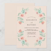 Coral Mint Airy Spring Wedding 招待状 (正面/裏面)