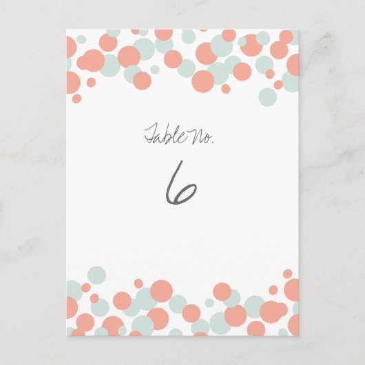 Coral & Mint Bubbles紙吹雪テーブル番号カード ポストカード (正面)