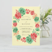 Coral Mint Floral Garland Wedding 招待状 (スタンド正面)