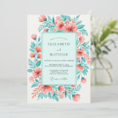 Coral Mint Lively Floral Wedding 招待状 (スタンド正面)