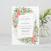 Coral Mint Romantic Floral Wedding 招待状 (スタンド正面)