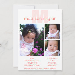 Coral Monogramのシンプル採用3 Photo Collage 案内状